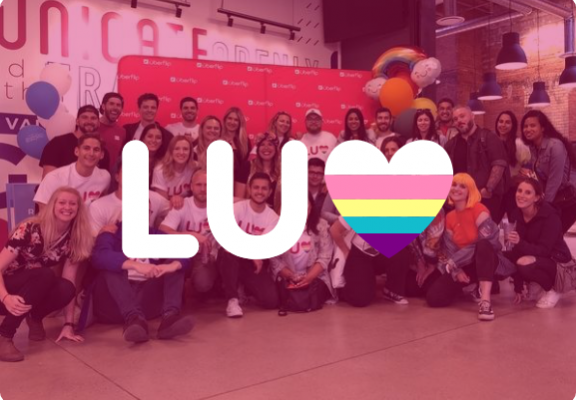 Uberflip team photo with LUV superimposed on the image.