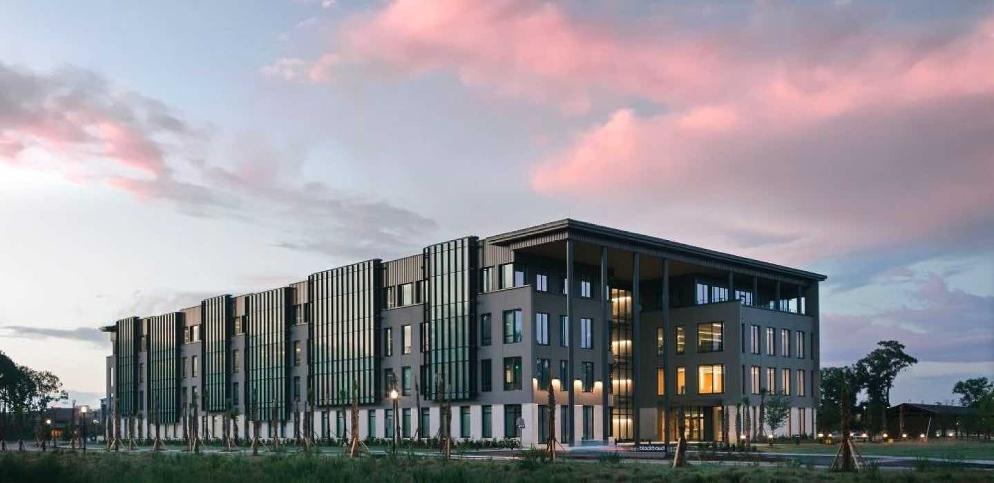 Office exterior during sunset.