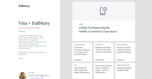 Fullstory Sales Stream targeting Visa.