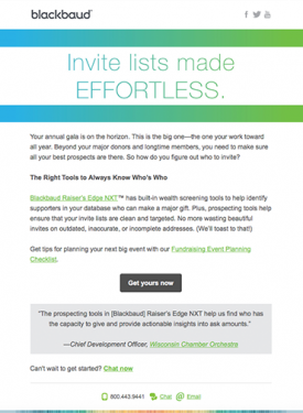 Blackbaud竞选电子邮件标题为Invite列表毫不费力。
