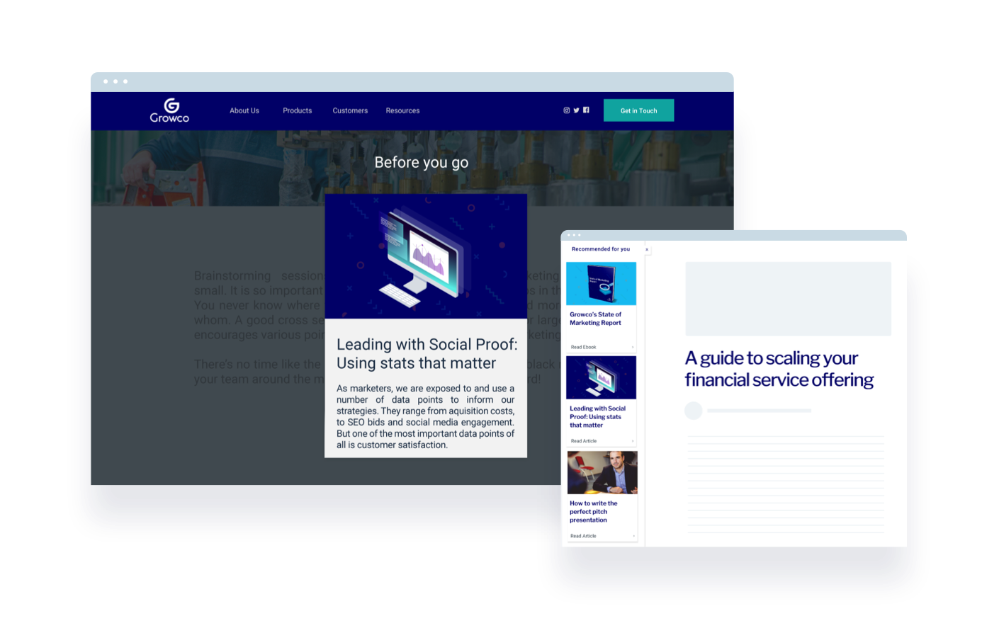 Site Engager tool with a recommendation panel.