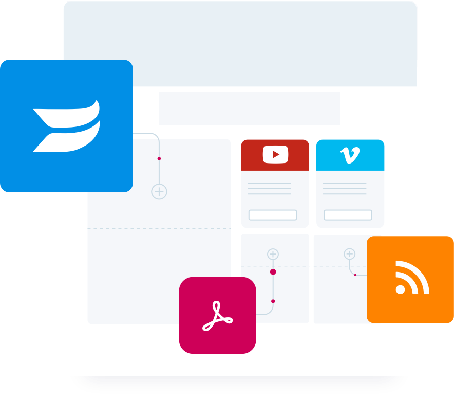 Abstract Marketing Stream highlighting content types with Wistia, Youtube, PDF and Blogger logos