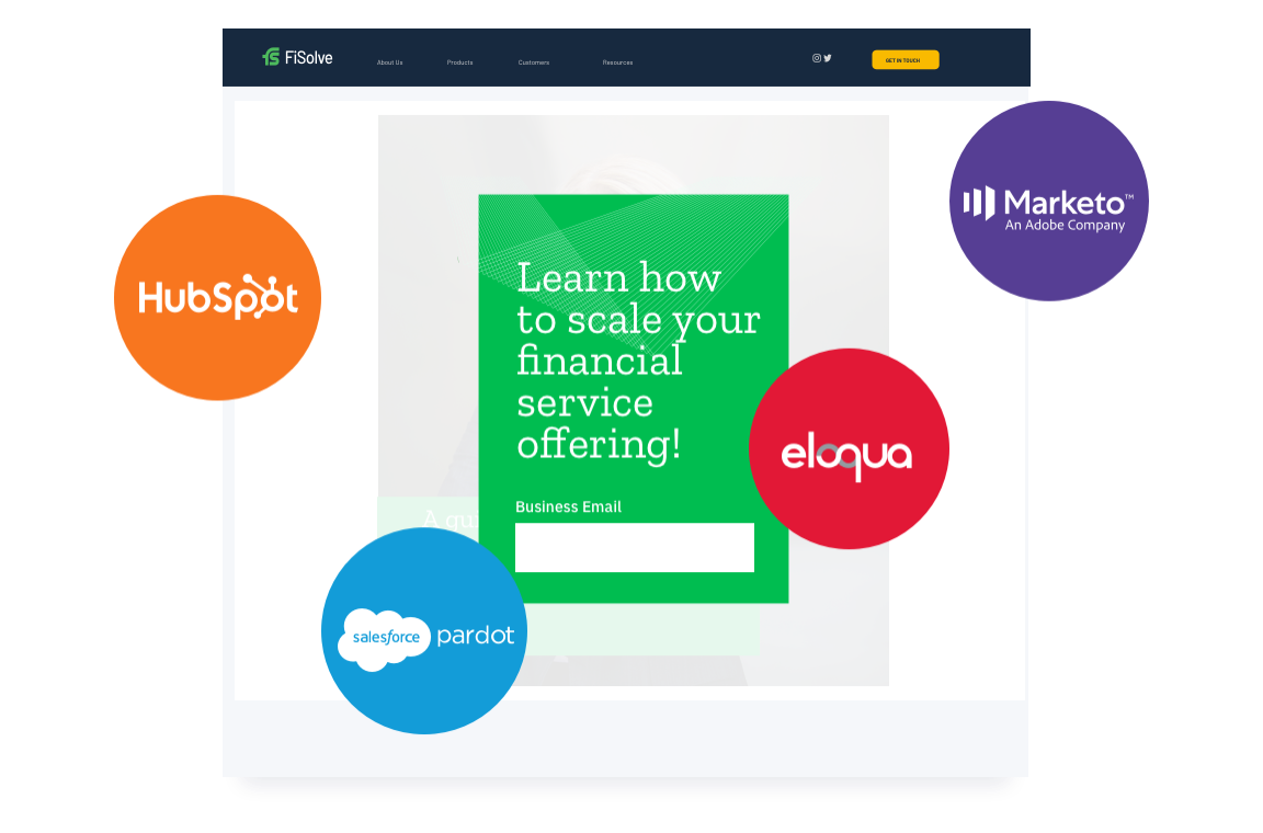 Form CTA with Hubspot, Pardot, Eloqua and Marketo logos