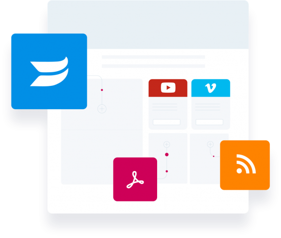 Abstract Marketing Stream highlighting content types with Wistia, Youtube, PDF and Blogger logos.