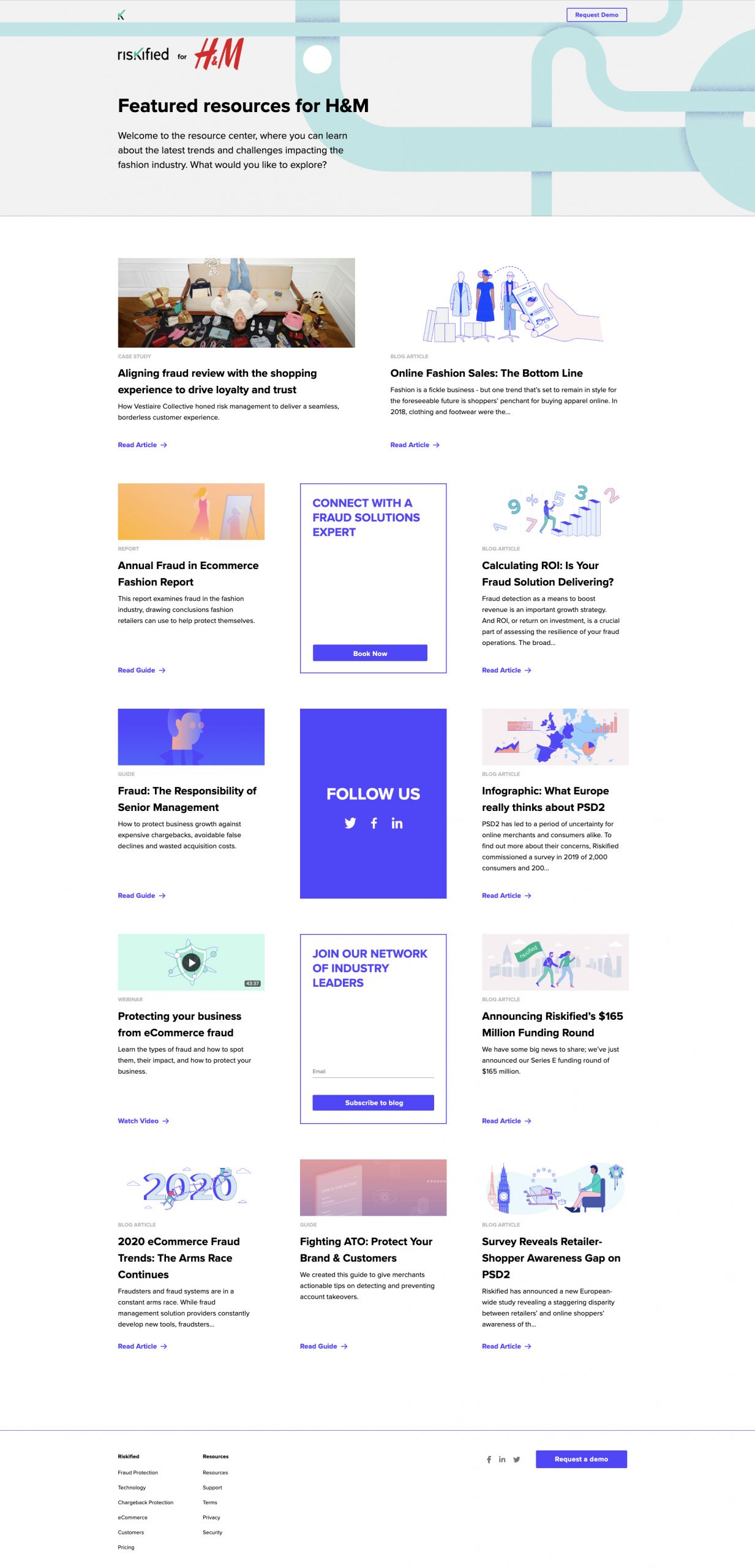 Riskified Marketing Stream targeted to H&M titled featured resources for H&M