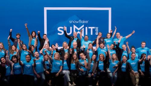 Snowflake employee team photo at an event.