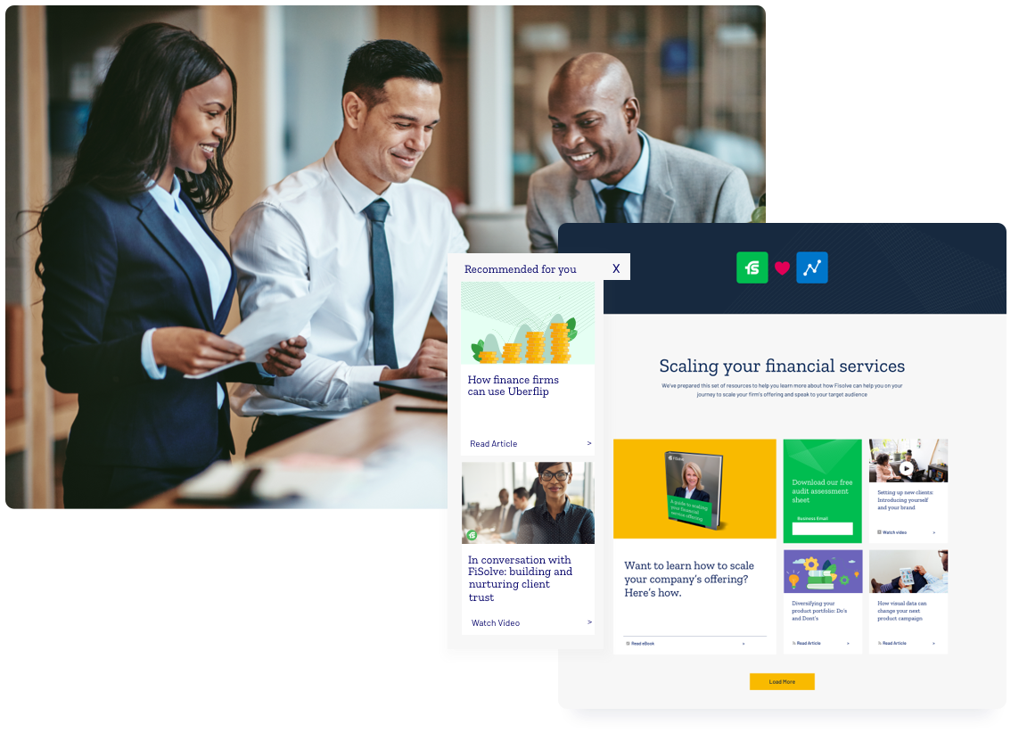 Financial services marketing stream with AI Recommendation panel