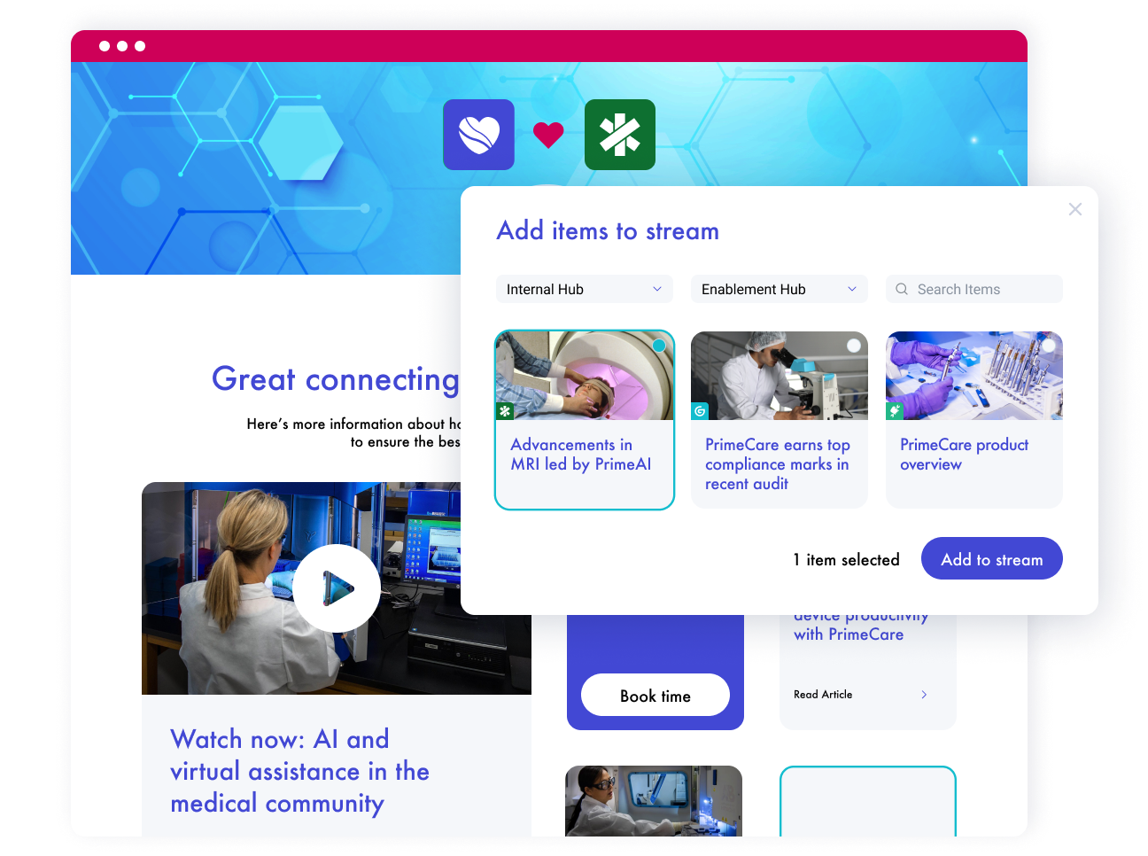 Example of Uberflip personalized content stream for the healthcare industry