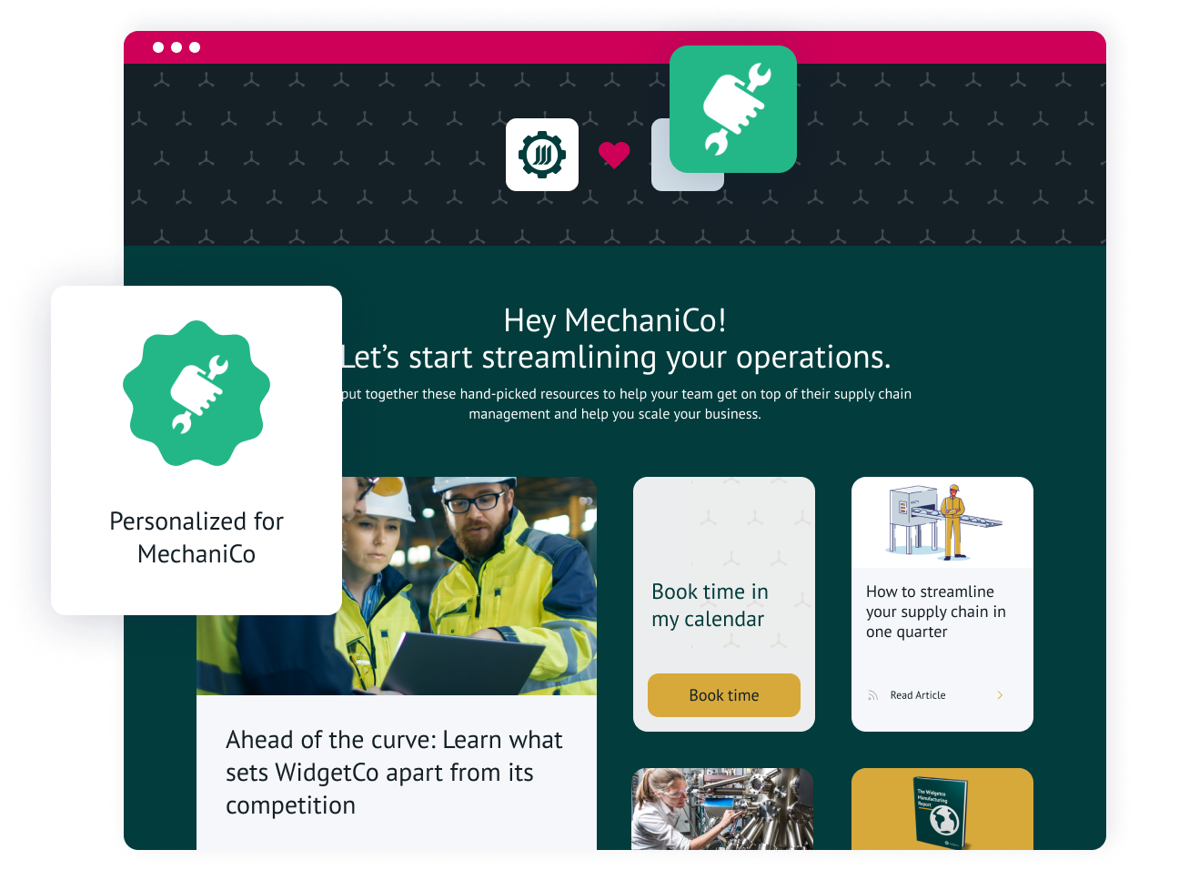 Example of personalized content experience for MechaniCo being used on Uberflip platform
