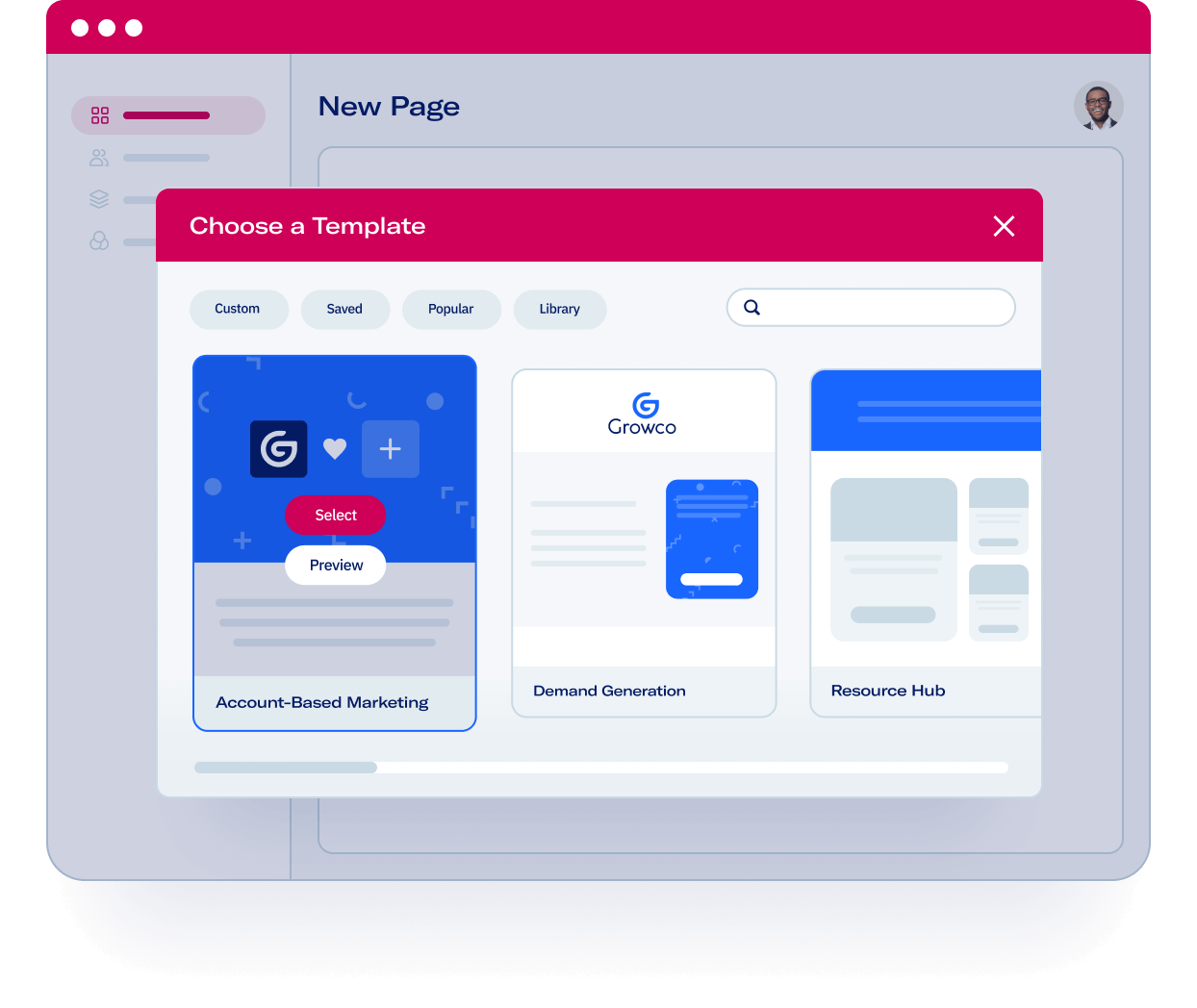 Examples of templates available in Uberflip Pages for different purposes such as Account-based Marketing, Demand Generation, and Resource Hub